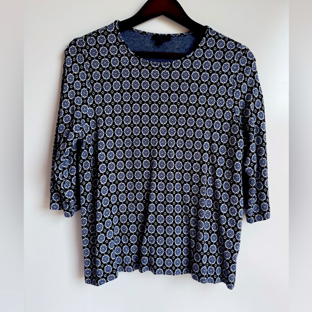 J. Jill Women Blue Sweater Medium Petite Blue Birds Eye Lightweight Comfy Office
